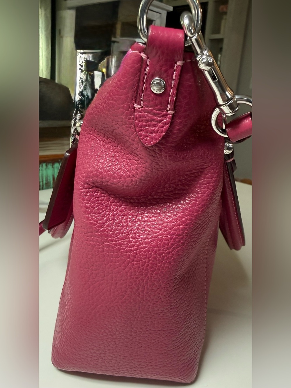 Coach Pebbled Leather Kacey Satchel in Raspberry - Picture 13 of 13